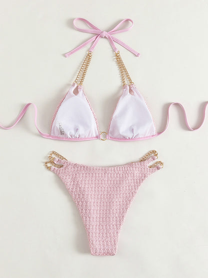 Chain Detail Halter Neck Bikini Set