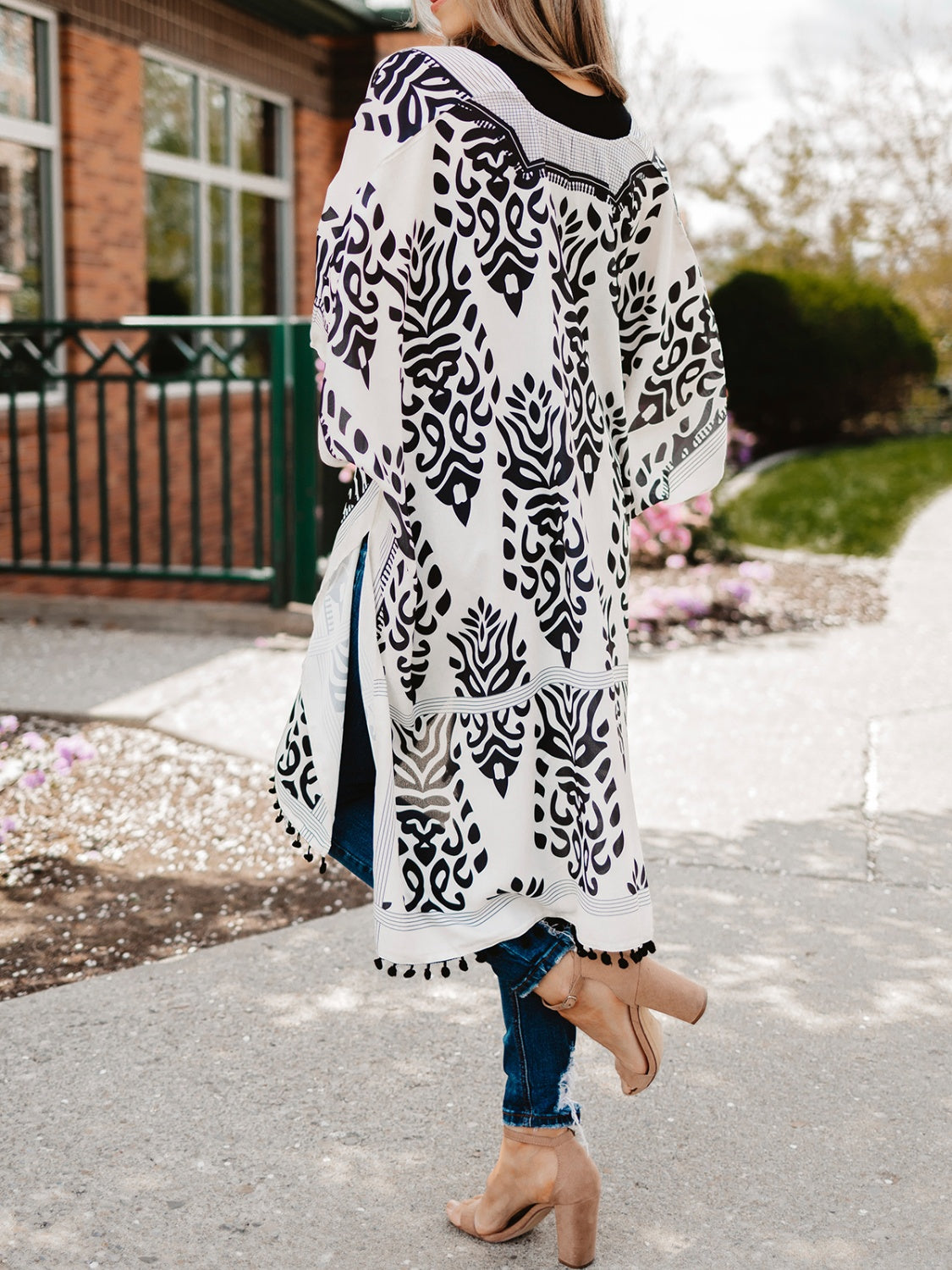 Printed Open Front Slit Cardigan - XathletiX