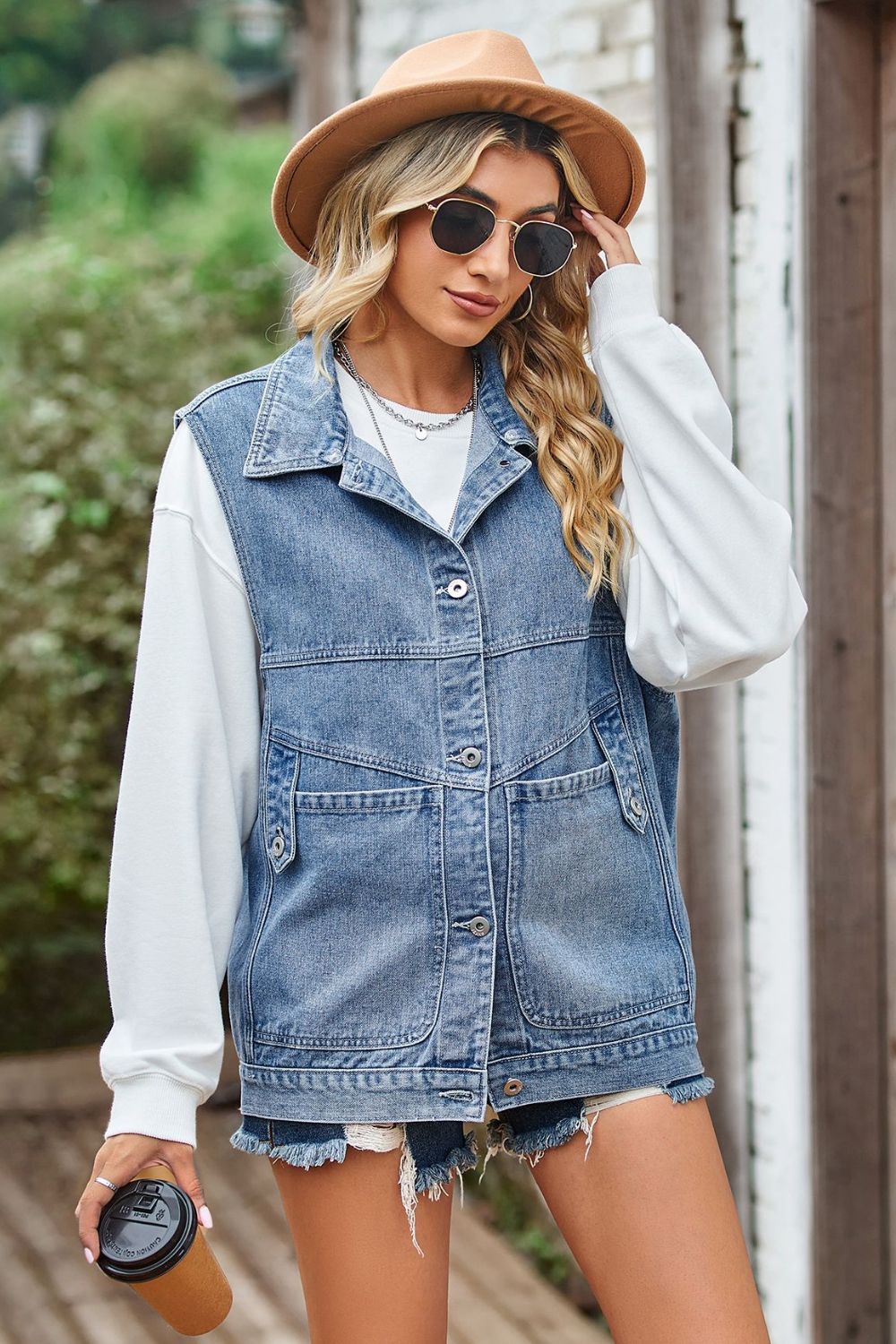 Sleeveless Denim Top with A Detachable Hood - XathletiX