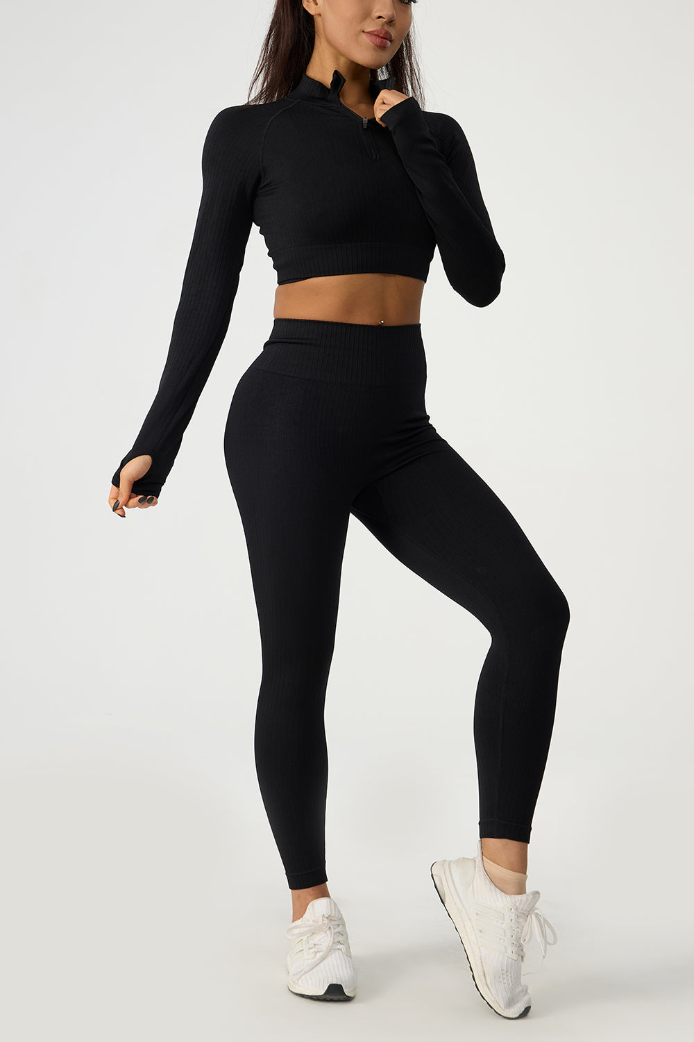 Quarter Zip Raglan Sleeve Top and High Waist Leggings Active Set - XathletiX