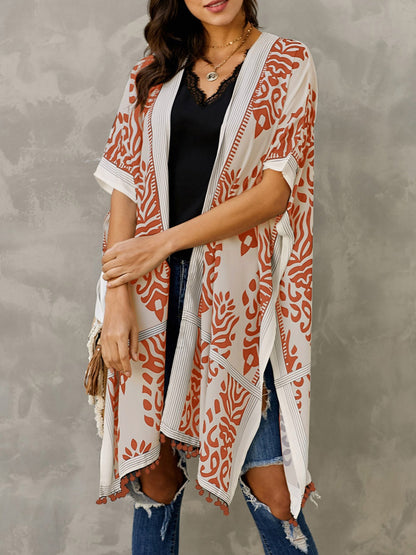 Printed Open Front Slit Cardigan - XathletiX