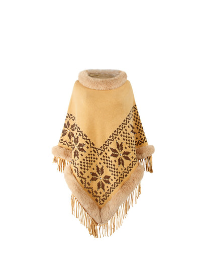 Fringe Geometric Cape Sleeve Poncho - XathletiX