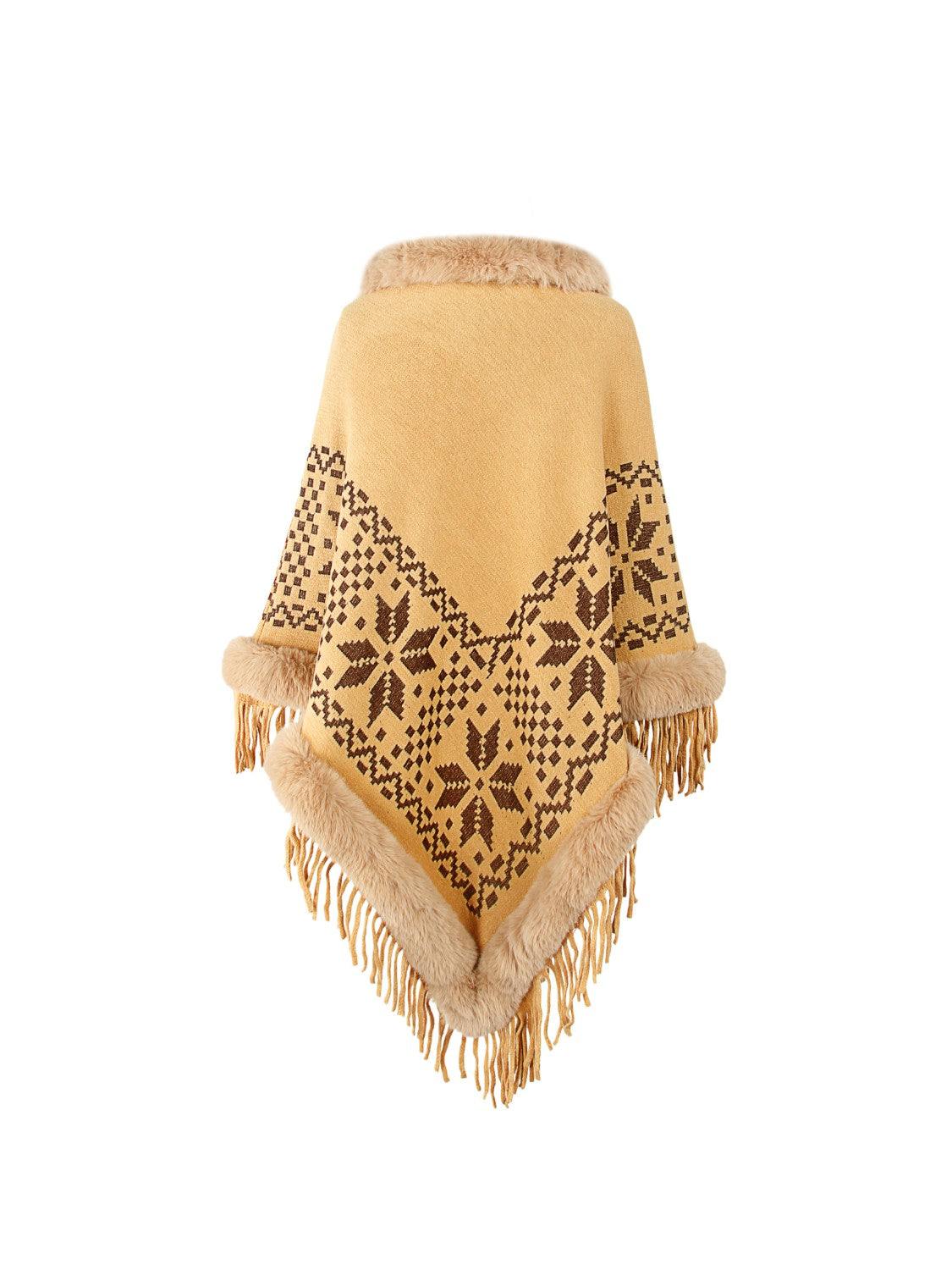 Fringe Geometric Cape Sleeve Poncho - XathletiX