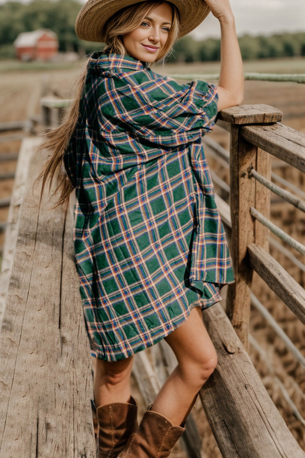 Plaid Button Up Collared Neck Shirt Dress - XathletiX