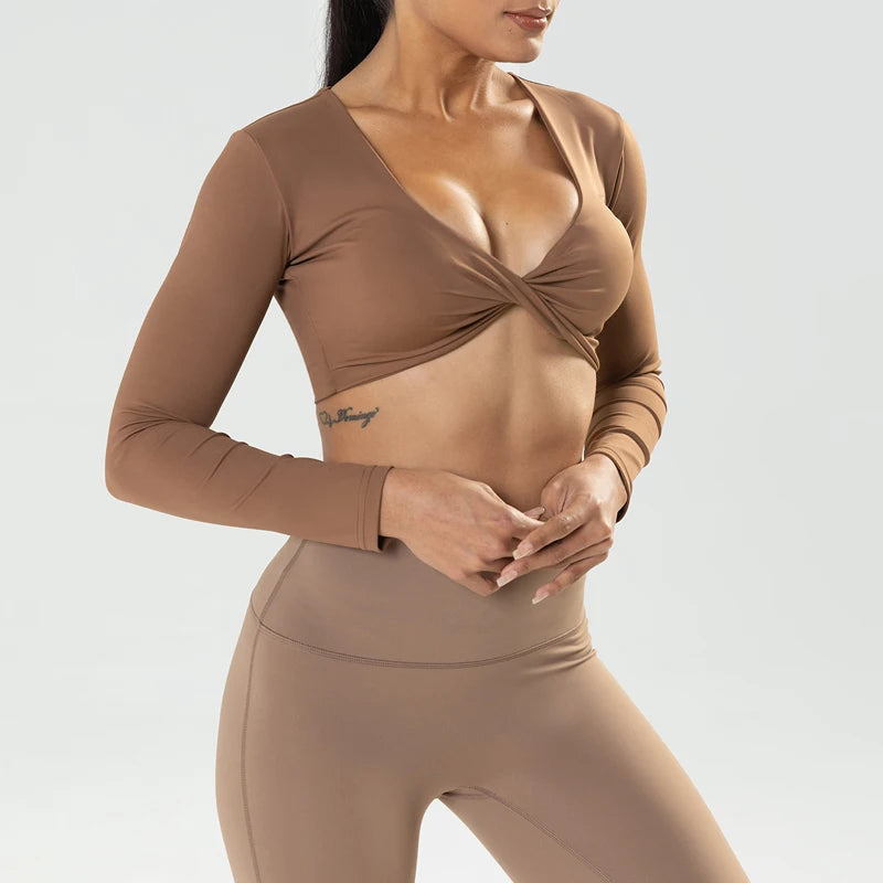 Long Sleeve Gym Crop Tops for Women