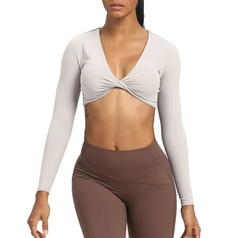 Long Sleeve Gym Crop Tops for Women