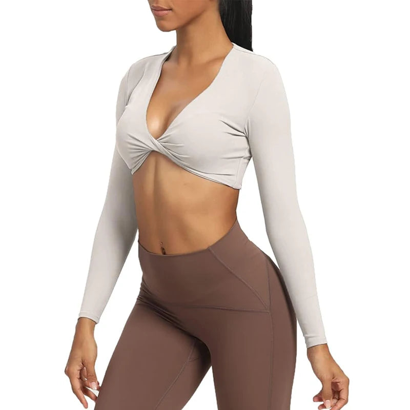 Long Sleeve Gym Crop Tops for Women