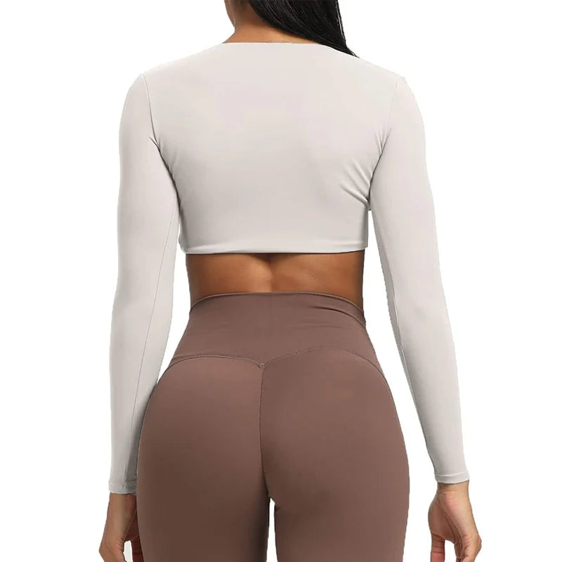 Long Sleeve Gym Crop Tops for Women