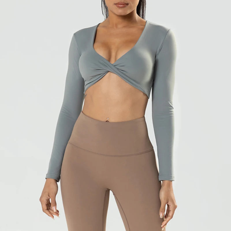 Long Sleeve Gym Crop Tops for Women