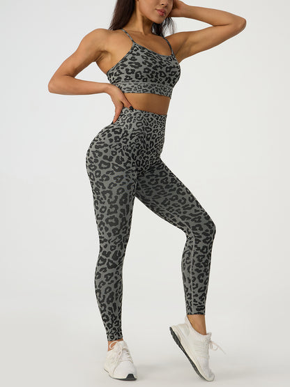 Leopard Crisscross Top and Leggings Active Set - XathletiX