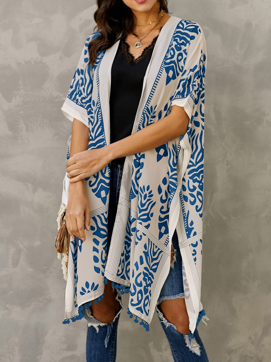 Printed Open Front Slit Cardigan - XathletiX