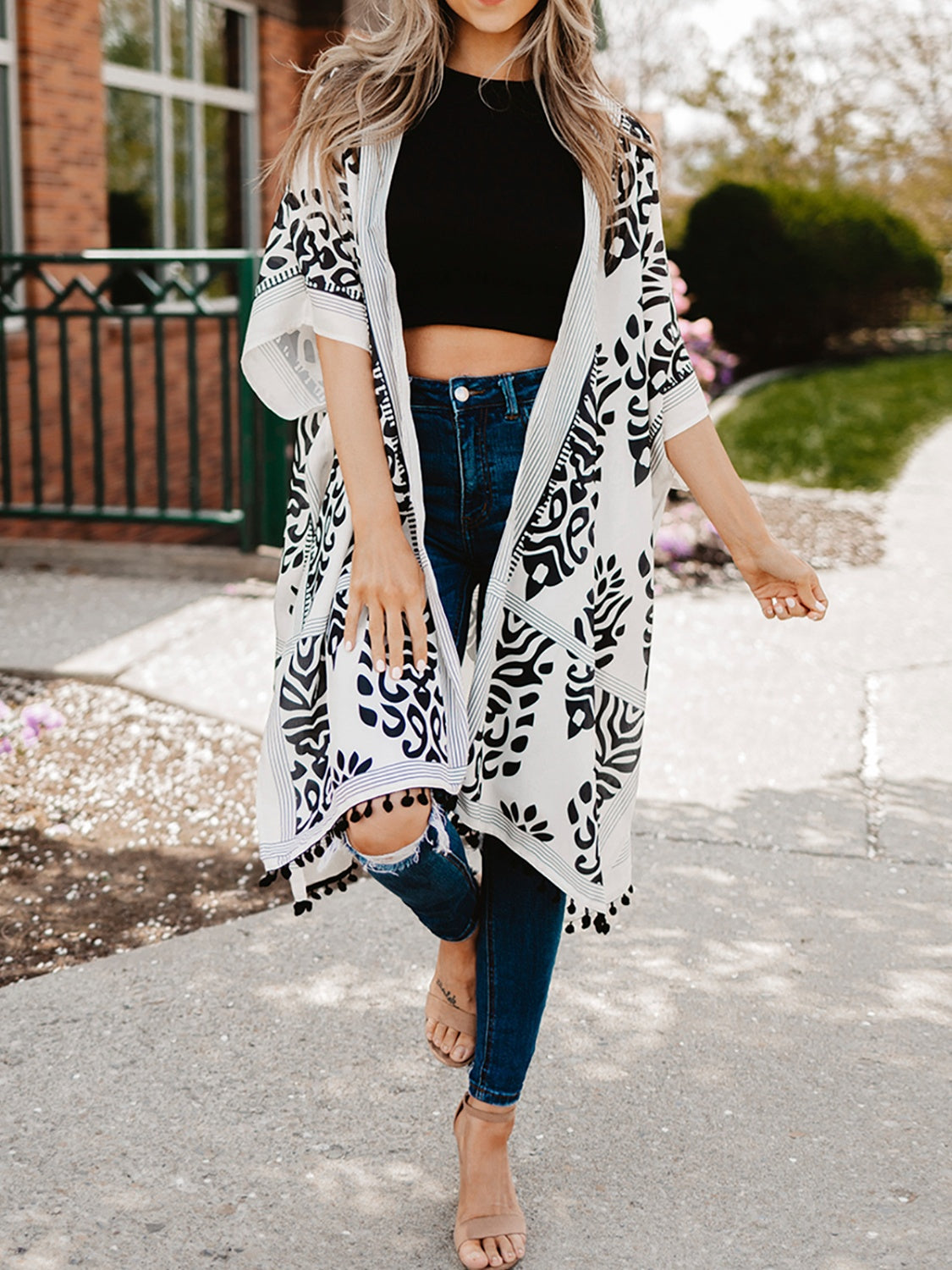 Printed Open Front Slit Cardigan - XathletiX