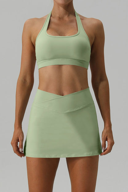 Halter Neck Tank and Slit Skirt Active Set - XathletiX