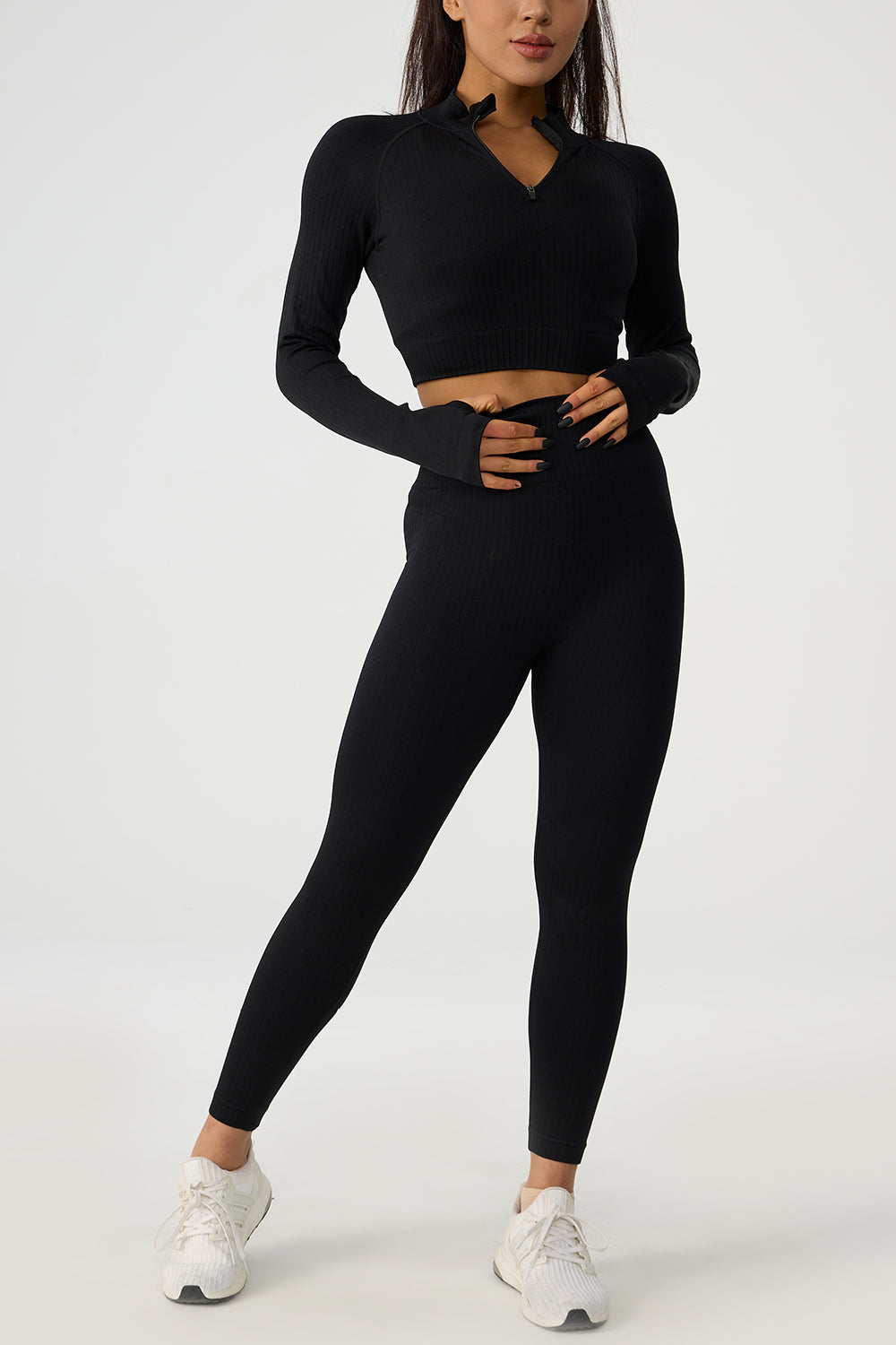 Quarter Zip Raglan Sleeve Top and High Waist Leggings Active Set - XathletiX