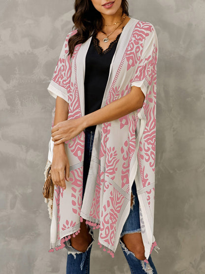 Printed Open Front Slit Cardigan - XathletiX