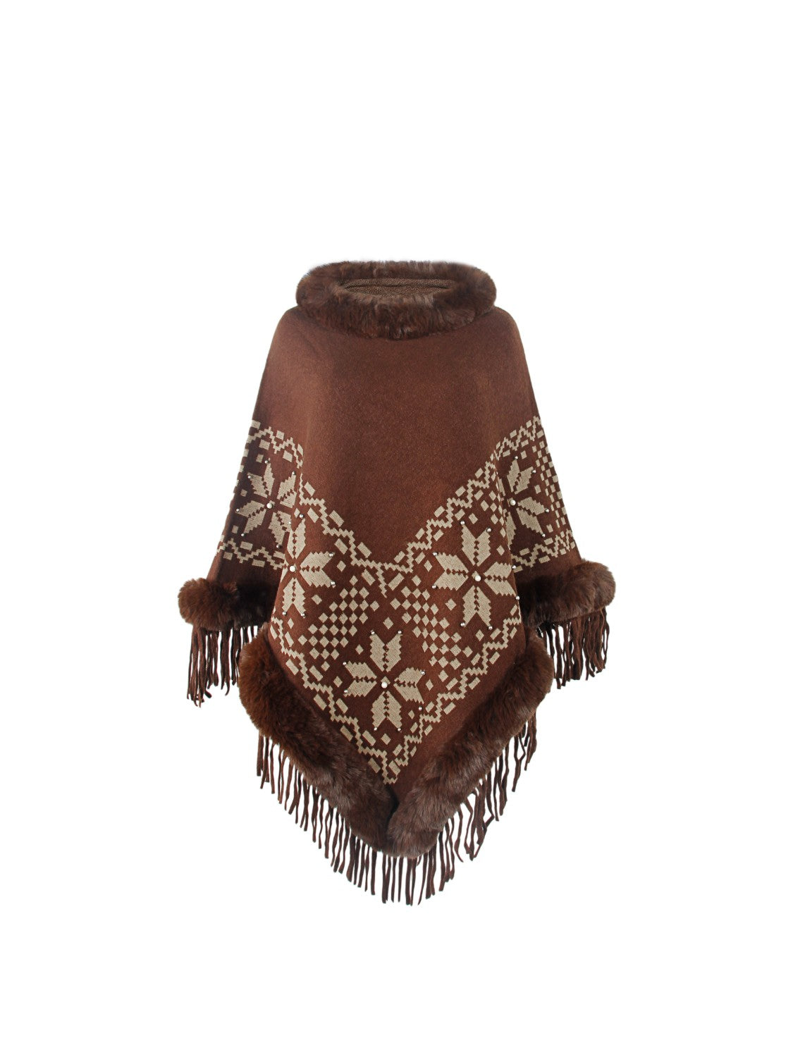 Fringe Geometric Cape Sleeve Poncho - XathletiX