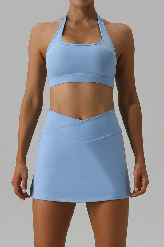 Halter Neck Tank and Slit Skirt Active Set - XathletiX