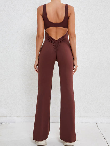 Cutout Wide Strap Scoop Neck Active Jumpsuit