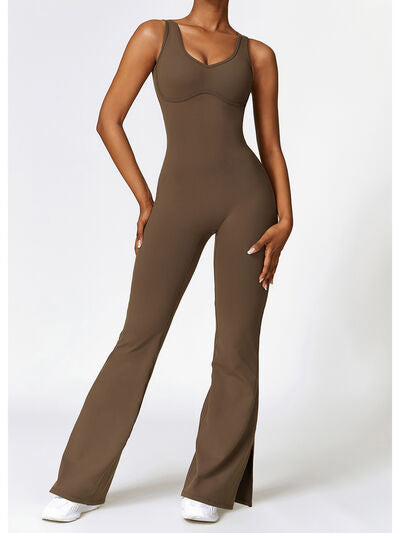 Wide Strap Bootcut Slit Active Jumpsuit